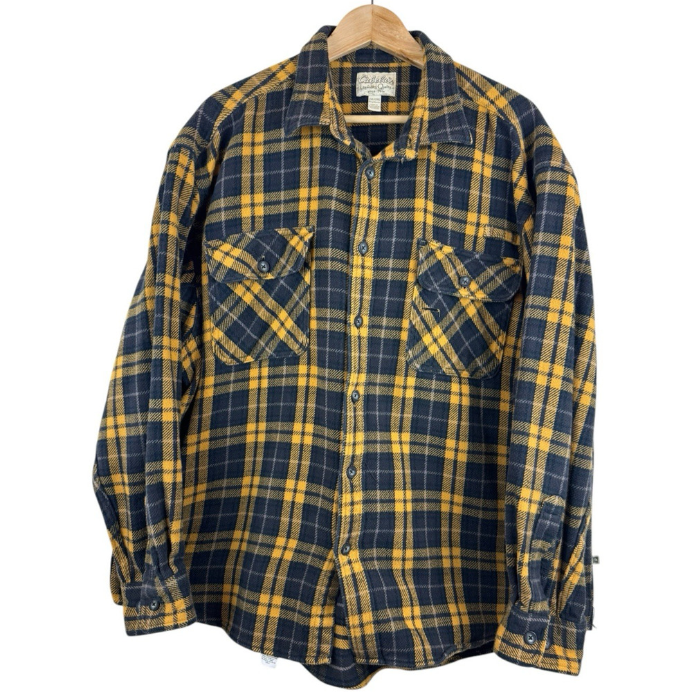 Cabela's Heavy Cotton Flannel Shirt Jacket Shacket Men's Size 2XL Yellow Plaid
